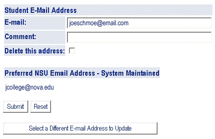 WebSTAR Personal Information - Preferred NSU E-Mail Settings
